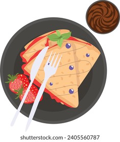 Special French Mille Sweet crepes with lingonberry sauce concept,  panqueques dulce de leche vector icon design, delicious food symbol, authentic local dishes sign, domestic cuisine stock illustration