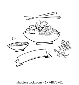 special fried noodle hand drawn