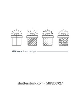 Special gift box, best present idea concept, creative perfect gift, surprise box package, reward icon, vector flat illustration