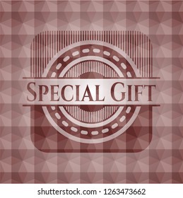 Special Gift red seamless emblem with geometric pattern background.