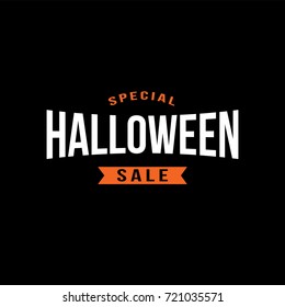 Special Halloween Sale Typography With Ribbon Over Black, Vector Illustration