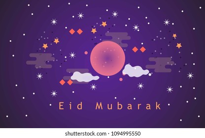 Special Happy eid Mubarak dark night sky purple background