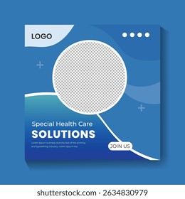 Soluções especiais para a saúde, design de post nas mídias sociais