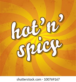 Special hot and spicy stamp on a dynamic background, retro style, vector illustration