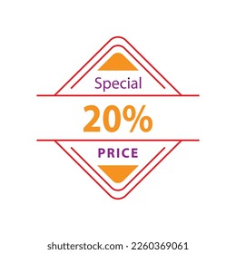 Special icon design 20% off price. Item price discount symbol line art style. Vector illustration.