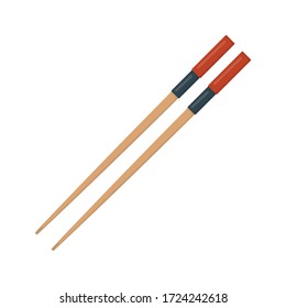 Special japanese wooden chopsticks, sushi tuna fish roll and salmon minnow concept isolated on white, cartoon vector illustration. Design asian special stuff for food.
