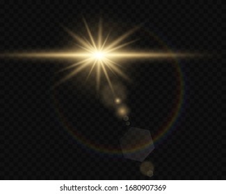 Special lens flare light effect.White glowing light explodes on a transparent background. with ray. Transparent shining sun, bright flash.