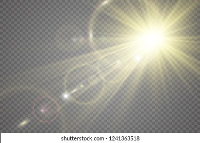 
Special lens flash, light effect. The flash flashes rays and searchlight. illust.White glowing light. Beautiful star Light from the rays. The sun is backlit. Bright beautiful star. Sunlight. Glare.