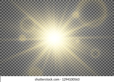 Special lens flash, light effect. The flash flashes rays and searchlight. illust.White glowing light. Beautiful star Light from the rays. The sun is backlit. Bright beautiful star. Sunlight. Glare.