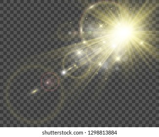 Special lens flash, light effect. The flash flashes rays and searchlight. illust.White glowing light. Beautiful star Light from the rays. The sun is backlit. Bright beautiful star. Sunlight. Glare