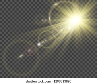 Special lens flash, light effect. The flash flashes rays and searchlight. illust.White glowing light. Beautiful star Light from the rays. The sun is backlit. Bright beautiful star. Sunlight. Glare