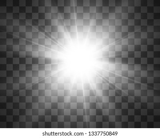 Special lens flash, light effect. The flash flashes rays and searchlight. illust.White glowing light. Beautiful star Light from the rays. The sun is backlit. Bright beautiful star. Sunlight. Glare