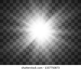 Special lens flash, light effect. The flash flashes rays and searchlight. illust.White glowing light. Beautiful star Light from the rays. The sun is backlit. Bright beautiful star. Sunlight. Glare