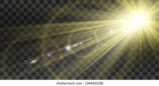 Special lens flash, light effect. The flash flashes rays and searchlight. illust.White glowing light. Beautiful star Light from the rays. The sun is backlit. Bright beautiful star. Sunlight. Glare.