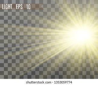 Special lens flash, light effect. The flash flashes rays and searchlight. illust.White glowing light. Beautiful star Light from the rays. The sun is backlit. Bright beautiful star. Sunlight. Glare.