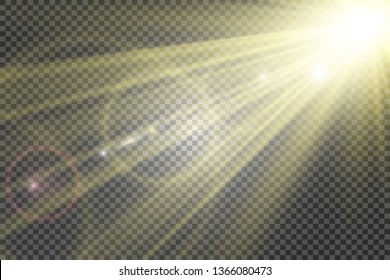 Special lens flash, light effect. The flash flashes rays and searchlight. illust.White glowing light. Beautiful star Light from the rays. The sun is backlit. Bright beautiful star. Sunlight. Glare.