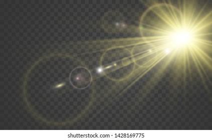 Special lens flash, light effect. The flash flashes rays and searchlight. White glowing light. Beautiful star Light from the rays. The sun is back-lit. Bright beautiful star. Sunlight. Glare.