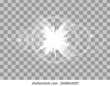 Special lens flash light effect. Glow light effect. Realistic highlight on transparent background. Sunshine.