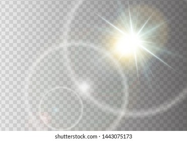 Special lens flash light effect. Glow light effect. Realistic highlight on transparent background. Sunshine.
