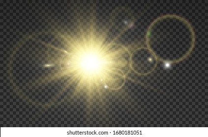 Spezielles Objektiv Blitz, Lichteffekt. Der Blitz blinkt Strahlen und Suchlicht. illust.Weiß leuchtendes Licht. Schöner Stern Licht von den Strahlen. Die Sonne ist heller. Heller schöner Stern.Sonnenlicht. Schön.