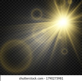 Special lens flash, light effect. The flash flashes rays and searchlight. illust.White glowing light. Beautiful star Light from the rays. The sun is backlit. Bright beautiful star. Sunlight. Glare.