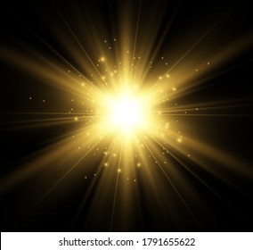 Special lens flash, light effect. The flash flashes rays and searchlight. illust.White glowing light. Beautiful star Light from the rays. The sun is backlit. Bright beautiful star. Sunlight. Glare.