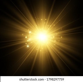 Special lens flash, light effect. The flash flashes rays and searchlight. illust.White glowing light. Beautiful star Light from the rays. The sun is backlit. Bright beautiful star. Sunlight. Glare.