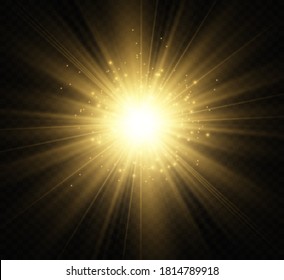 Special lens flash, light effect. The flash flashes rays and searchlight. illust.White glowing light. Beautiful star Light from the rays. The sun is backlit. Bright beautiful star. Sunlight. Glare.	