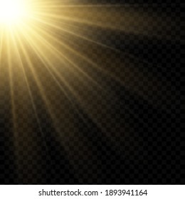 Special lens flash, light effect. The flash flashes rays and searchlight. illust.White glowing light. Beautiful star Light from the rays. The sun is backlit. Bright beautiful star. Sunlight. Glare.
