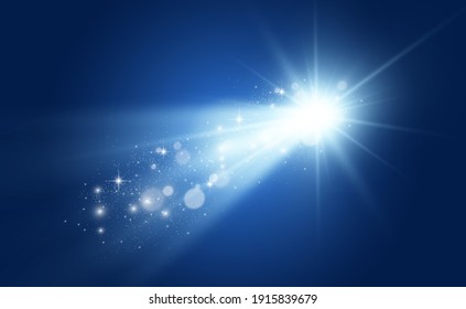 Special lens flash, light effect. The flash flashes rays and searchlight. illust.White glowing light. Beautiful star Light from the rays. The sun is backlit. Bright beautiful star. Sunlight. Glare.