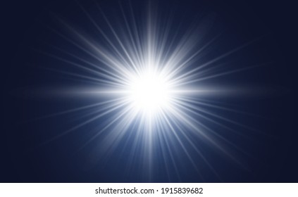 Special lens flash, light effect. The flash flashes rays and searchlight. illust.White glowing light. Beautiful star Light from the rays. The sun is backlit. Bright beautiful star. Sunlight. Glare.