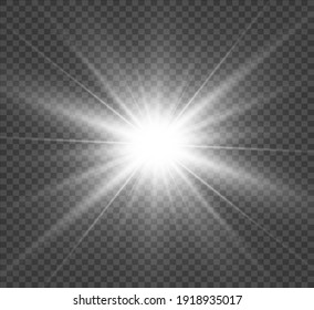 Special lens flash, light effect. The flash flashes rays and searchlight. illust.White glowing light. Beautiful star Light from the rays. The sun is backlit. Bright beautiful star. Sunlight. Glare.	