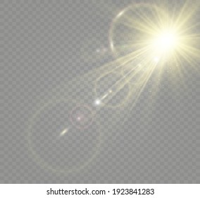 flash especial de lente, efecto de luz. El flash parpadea los rayos y la luz reflectante. Lámpara. Luz blanca brillante. Hermosa estrella Luz de los rayos. El sol está retroiluminado. Hermosa estrella brillante. Luz solar. Glare.