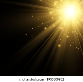 Special lens flash, light effect. The flash flashes rays and searchlight. illust.White glowing light. Beautiful star Light from the rays. The sun is backlit. Bright beautiful star. Sunlight. Glare.