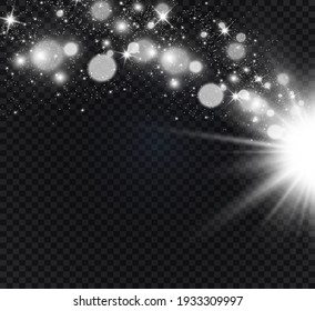 Special lens flash, light effect. The flash flashes rays and searchlight. illust.White glowing light. Beautiful star Light from the rays. The sun is backlit. Bright beautiful star. Sunlight. Glare.