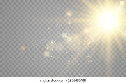 Special lens flash, light effect. The flash flashes rays and searchlight. illust.White glowing light. Beautiful star Light from the rays. The sun is backlit. Bright beautiful star. Sunlight. Glare.