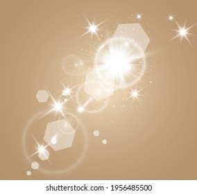 Special lens flash, light effect. The flash flashes rays and searchlight. illust.White glowing light. Beautiful star Light from the rays. The sun is backlit. Bright beautiful star. Sunlight. Glare.