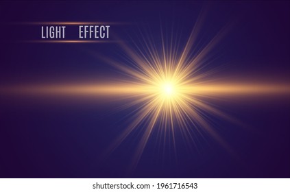 Special lens flash, light effect. The flash flashes rays and searchlight. illust.White glowing light. Beautiful star Light from the rays. The sun is backlit. Bright beautiful star. Sunlight. Glare.