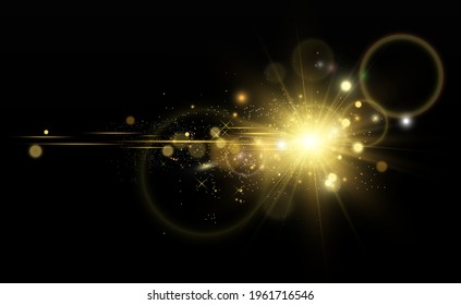 Special lens flash, light effect. The flash flashes rays and searchlight. illust.White glowing light. Beautiful star Light from the rays. The sun is backlit. Bright beautiful star. Sunlight. Glare.