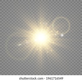 Special lens flash, light effect. The flash flashes rays and searchlight. illust.White glowing light. Beautiful star Light from the rays. The sun is backlit. Bright beautiful star. Sunlight. Glare.