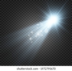 Special lens flash, light effect. The flash flashes rays and searchlight. illust.White glowing light. Beautiful star Light from the rays. The sun is backlit. Bright beautiful star. Sunlight. Glare.