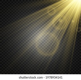 Special lens flash, light effect. The flash flashes rays and searchlight. illust.White glowing light. Beautiful star Light from the rays. The sun is backlit. Bright beautiful star. Sunlight. Glare.	