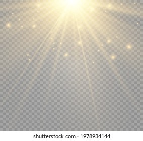 Special lens flash, light effect. The flash flashes rays and searchlight. illust.White glowing light. Beautiful star Light from the rays. The sun is backlit. Bright beautiful star. Sunlight. Glare.	