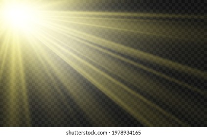 Special lens flash, light effect. The flash flashes rays and searchlight. illust.White glowing light. Beautiful star Light from the rays. The sun is backlit. Bright beautiful star. Sunlight. Glare.	
