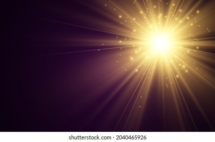 Special lens flash, light effect. The flash flashes rays and searchlight. illust.White glowing light. Beautiful star Light from the rays. The sun is backlit. Bright beautiful star. Sunlight. Glare.