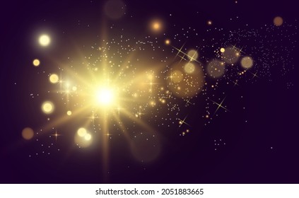 Spezielles Objektiv Blitz, Lichteffekt. Der Blitz blinkt Strahlen und Suchlicht. illust.Weiß leuchtendes Licht. Schöner Stern Licht von den Strahlen. Die Sonne ist heller. Heller schöner Stern. Sonnenlicht. Schön.	