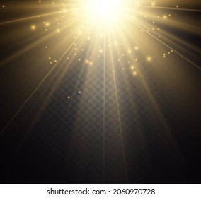 Special lens flash, light effect. The flash flashes rays and searchlight. illust.White glowing light. Beautiful star Light from the rays. The sun is backlit. Bright beautiful star. Sunlight. Glare.