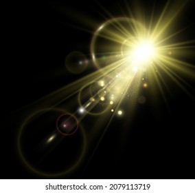 	
Special lens flash, light effect. The flash flashes rays and searchlight. illust.White glowing light. Beautiful star Light from the rays. The sun is backlit. Bright beautiful star. Sunlight. Glare.