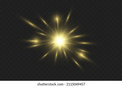 Special lens flash, light effect. The flash flashes rays and searchlight. illust.White glowing light. Beautiful star Light from the rays. The sun is backlit. Bright beautiful star. Sunlight. Glare.