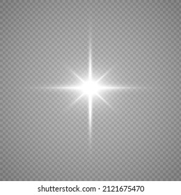 Special lens flash, light effect. The flash flashes rays and searchlight. illust.White glowing light. Beautiful star Light from the rays. The sun is backlit. Bright beautiful star. Sunlight. Glare.
